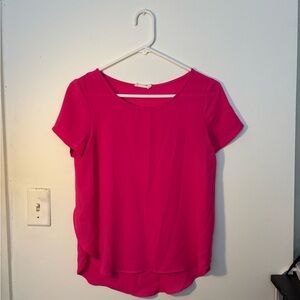 Lush Pink Short Sleeve Blouse with High-Low Hem